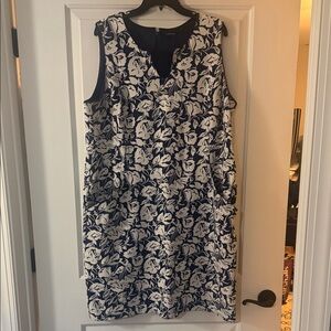 Lands End Navy and White Floral Midi Dress